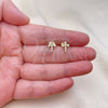Oro Laminado Stud Earring, Gold Filled Style Cross Design, with White Cubic Zirconia, Polished, Golden Finish, 02.213.0602