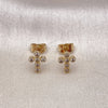 Oro Laminado Stud Earring, Gold Filled Style Cross Design, with White Cubic Zirconia, Polished, Golden Finish, 02.213.0602