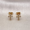 Oro Laminado Stud Earring, Gold Filled Style Cross Design, with White Cubic Zirconia, Polished, Golden Finish, 02.213.0602