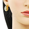 Oro Laminado Stud Earring, Gold Filled Style Ball Design, Diamond Cutting Finish, Golden Finish, 02.170.0442