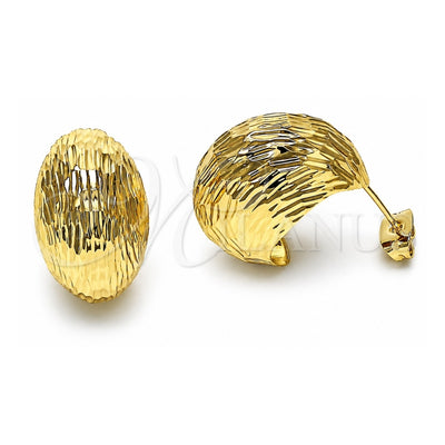 Oro Laminado Stud Earring, Gold Filled Style Ball Design, Diamond Cutting Finish, Golden Finish, 02.170.0442