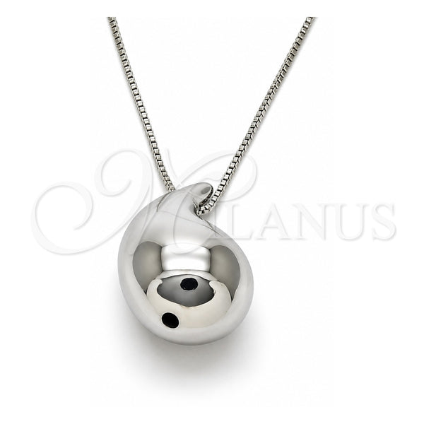 White Gold Filled Pendant Necklace, Hollow and Teardrop Design, Polished, Rhodium Finish, 04.368.0013.18 (01 MM Thickness, 18 Inches Length)