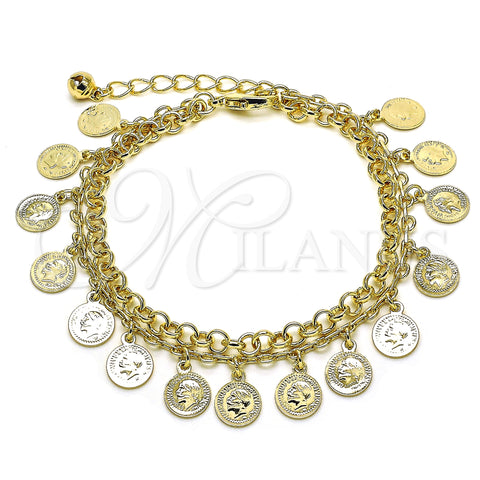 Oro Laminado Charm Bracelet, Gold Filled Style Rolo Design, Polished, Golden Finish, 03.331.0229.08 (07 MM Thickness, 8 Inches Length)