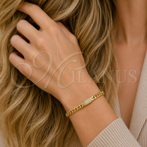 Gold Filled Bracelet — Basic Bracelet Miami Cuban Design with White Micro — alternate product view — SKU 154645 | Oro Laminado brazalete — básico Bracelet Miami Cuban diseño with blanco Micro — SKU 154645