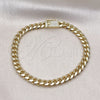Oro Laminado Basic Bracelet, Gold Filled Style Miami Cuban Design, with White Micro Pave, Polished, Golden Finish, 04.213.0303.08 (06 MM Thickness, 8 Inches Length)