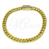 Oro Laminado Basic Bracelet, Gold Filled Style Miami Cuban Design, with White Micro Pave, Polished, Golden Finish, 04.213.0303.08 (06 MM Thickness, 8 Inches Length)
