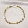 Oro Laminado Basic Anklet, Gold Filled Style Miami Cuban Design, with White Micro Pave, Polished, Golden Finish, 04.213.0303.10