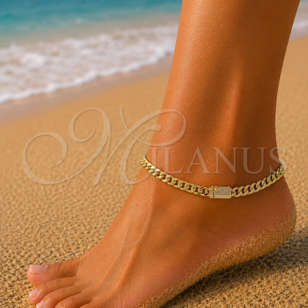 Gold Filled Anklet — Basic Anklet Miami Cuban Design with White Micro — alternate product view — SKU 154646 | Oro Laminado tobillera — básico Anklet Miami Cuban diseño with blanco Micro — SKU 154646