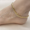 Oro Laminado Basic Anklet, Gold Filled Style Miami Cuban Design, with White Micro Pave, Polished, Golden Finish, 04.213.0303.10 (Thickness, 10 Inches Length)