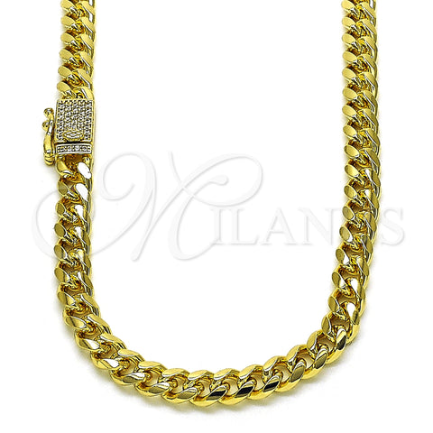 Oro Laminado Basic Necklace, Gold Filled Style Miami Cuban Design, with White Micro Pave, Polished, Golden Finish, 04.213.0303.18 (06 MM Thickness, 18 Inches Length)