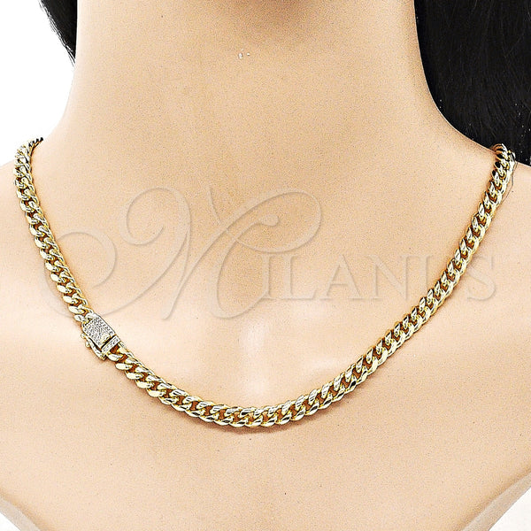 Gold Filled Necklace — Basic Necklace Miami Cuban Design with White Micro — alternate product view — SKU 154648 | Oro Laminado collar — básico Necklace Miami Cuban diseño with blanco Micro — SKU 154648