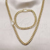 Oro Laminado Necklace and Bracelet, Gold Filled Style Miami Cuban Design, with White Micro Pave, Polished, Golden Finish, 06.213.0025.18