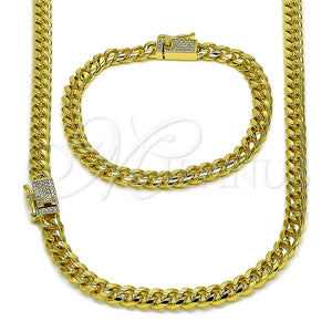 Gold Filled Bracelet — Necklace and Bracelet Miami Cuban Design with White — main product view — SKU 154649 | Oro Laminado brazalete — Necklace and Bracelet Miami Cuban diseño with blanco — SKU 154649