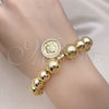 Oro Laminado Fancy Bracelet, Gold Filled Style Expandable Bead and Ball Design, with White Micro Pave, Polished, Golden Finish, 03.213.0242.07 (10 MM Thickness, 7 Inches Length)