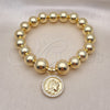Oro Laminado Fancy Bracelet, Gold Filled Style Expandable Bead and Ball Design, with White Micro Pave, Polished, Golden Finish, 03.213.0242.07 (10 MM Thickness, 7 Inches Length)