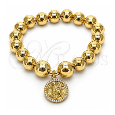 Oro Laminado Fancy Bracelet, Gold Filled Style Expandable Bead and Ball Design, with White Micro Pave, Polished, Golden Finish, 03.213.0242.07 (10 MM Thickness, 7 Inches Length)