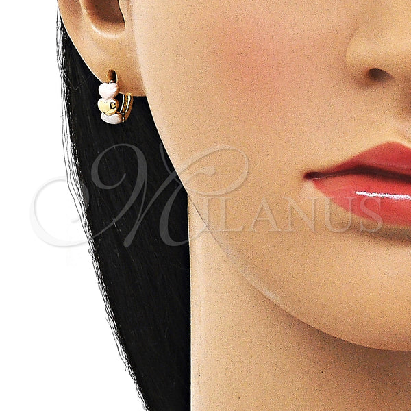 Gold Filled Hoop Earrings — Huggie Hoop Heart Design Polished Tricolor 02. — alternate product view — SKU 154662 | Oro Laminado aretes de aro — Huggie Hoop corazón diseño pulido Tricolor 02. — SKU 154662