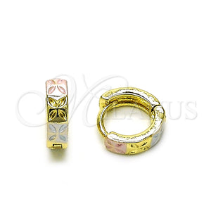 Gold Filled Hoop Earrings — Huggie Hoop Butterfly Design Polished Tricolor 02. — main product view — SKU 154663 | Oro Laminado aretes de aro — Huggie Hoop Butterfly diseño pulido Tricolor 02. — SKU 154663