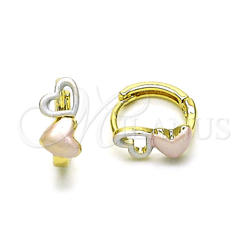 Oro Laminado Huggie Hoop, Gold Filled Style Heart Design, Polished, Tricolor, 02.213.0610.12