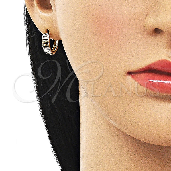 Gold Filled Hoop Earrings — Huggie Hoop Diamond Cutting Tricolor 02. — alternate product view — SKU 154665 | Oro Laminado aretes de aro — Huggie Hoop Diamond Cutting Tricolor 02. — SKU 154665