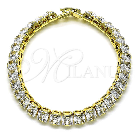 Oro Laminado Tennis Bracelet, Gold Filled Style Square Four Cut Design, with White Cubic Zirconia, Polished, Golden Finish, 03.283.0357.07 (06 MM Thickness, 7 Inches Length)