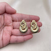 Oro Laminado Stud Earring, Gold Filled Style Infinite and Twist Design, Diamond Cutting Finish, Golden Finish, 02.163.0299