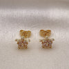 Oro Laminado Stud Earring, Gold Filled Style Star and Flower Design, with White Cubic Zirconia, Polished, Golden Finish, 02.195.0270