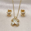 Oro Laminado Earring and Pendant Adult Set, Gold Filled Style with White Micro Pave, Polished, Golden Finish, 10.156.0481