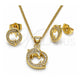 Oro Laminado Earring and Pendant Adult Set, Gold Filled Style Dolphin Design, with White Micro Pave, Polished, Golden Finish, 10.156.0485