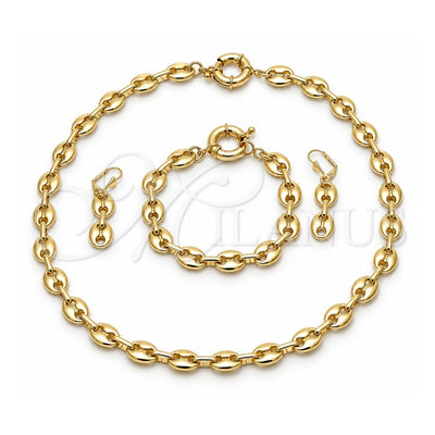 Oro Laminado Necklace, Bracelet and Earring, Gold Filled Style Puff Mariner Design, Polished, Golden Finish, 06.372.0069