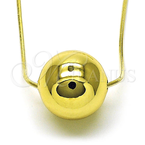 Oro Laminado Pendant Necklace, Gold Filled Style Ball and Hollow Design, Polished, Golden Finish, 04.341.0113.18 (01 MM Thickness, 18 Inches Length)