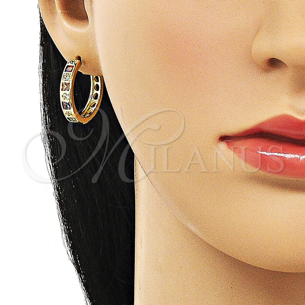Gold Filled Hoop Earrings — Huggie Hoop with Multicolor and White Cubic Zirconia — alternate product view — SKU 154744 | Oro Laminado aretes de aro — Huggie Hoop with Multicolor and blanco Cubic Zirconia — SKU 154744