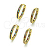 Oro Laminado Huggie Hoop, Gold Filled Style with Multicolor Cubic Zirconia, Polished, Golden Finish, 02.213.0619.20