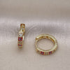 Oro Laminado Huggie Hoop, Gold Filled Style Evil Eye Design, with White Cubic Zirconia, Red Enamel Finish, Golden Finish, 02.213.0620.15