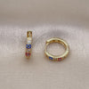 Oro Laminado Huggie Hoop, Gold Filled Style Evil Eye Design, with White Cubic Zirconia, Multicolor Enamel Finish, Golden Finish, 02.213.0620.1.15