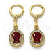 Oro Laminado Long Earring, Gold Filled Style Cluster Design, with White Micro Pave and Garnet Cubic Zirconia, Polished, Golden Finish, 02.213.0339.1