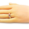 Oro Laminado Multi Stone Ring, Gold Filled Style Heart Design, with Garnet Cubic Zirconia, Polished, Golden Finish, 01.213.0053 (One size fits all)