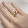 Oro Laminado Multi Stone Ring, Gold Filled Style Heart Design, with Garnet Cubic Zirconia, Polished, Golden Finish, 01.213.0053 (One size fits all)