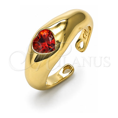 Oro Laminado Multi Stone Ring, Gold Filled Style Heart Design, with Garnet Cubic Zirconia, Polished, Golden Finish, 01.213.0053 (One size fits all)