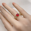 Oro Laminado Multi Stone Ring, Gold Filled Style Heart and Curb Design, with Garnet Cubic Zirconia, Polished, Golden Finish, 01.213.0034.1 (One size fits all)