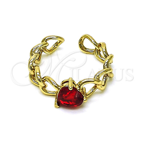 Oro Laminado Multi Stone Ring, Gold Filled Style Heart and Curb Design, with Garnet Cubic Zirconia, Polished, Golden Finish, 01.213.0034.1 (One size fits all)