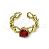 Oro Laminado Multi Stone Ring, Gold Filled Style Heart and Curb Design, with Garnet Cubic Zirconia, Polished, Golden Finish, 01.213.0034.1 (One size fits all)