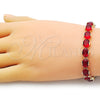 Oro Laminado Tennis Bracelet, Gold Filled Style Cluster Design, with Garnet Cubic Zirconia, Polished, Golden Finish, 03.213.0247.07 (08 MM Thickness, 7 Inches Length)