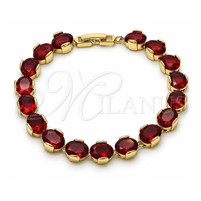 Oro Laminado Tennis Bracelet, Gold Filled Style Cluster Design, with Garnet Cubic Zirconia, Polished, Golden Finish, 03.213.0247.07 (08 MM Thickness, 7 Inches Length)