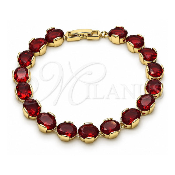 Oro Laminado Tennis Bracelet, Gold Filled Style Cluster Design, with Garnet Cubic Zirconia, Polished, Golden Finish, 03.213.0247.07 (08 MM Thickness, 7 Inches Length)