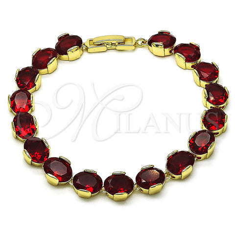Oro Laminado Tennis Bracelet, Gold Filled Style Cluster Design, with Garnet Cubic Zirconia, Polished, Golden Finish, 03.213.0247.07 (08 MM Thickness, 7 Inches Length)