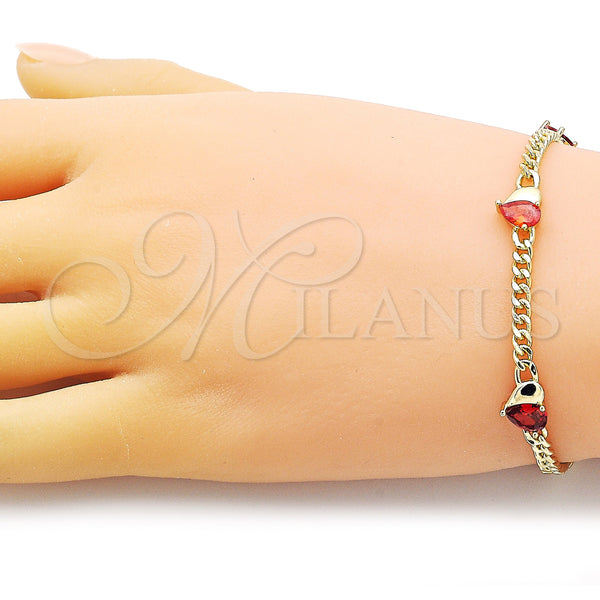 Gold Filled Bracelet — Fancy Bracelet Heart Design with Garnet Cubic Zirconia — alternate product view — SKU 154762 | Oro Laminado brazalete — elegante Bracelet corazón diseño with Garnet Cubic Zirconia — SKU 154762