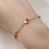 Oro Laminado Fancy Bracelet, Gold Filled Style Heart Design, with Garnet Cubic Zirconia, Polished, Golden Finish, 03.213.0248.08 (04 MM Thickness, 8 Inches Length)