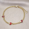 Oro Laminado Fancy Bracelet, Gold Filled Style Heart Design, with Garnet Cubic Zirconia, Polished, Golden Finish, 03.213.0248.08 (04 MM Thickness, 8 Inches Length)