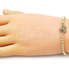 Oro Laminado Fancy Bracelet, Gold Filled Style Expandable Bead and Teddy Bear Design, with Multicolor Micro Pave, Polished, Golden Finish, 03.299.0109.07 (04 MM Thickness, 7 Inches Length)